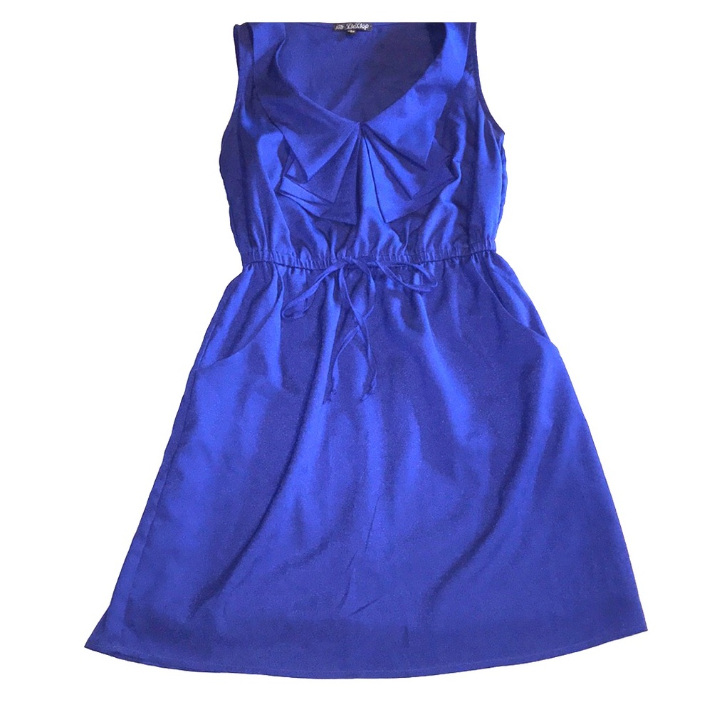 Short Blue Sundress with Pockets & Elastic Waste